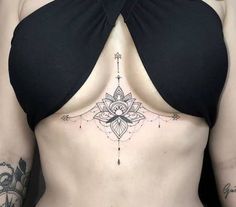 Underboob Tattoo, Inspiration Tattoos, Chest Tattoos For Women, Dope Tattoos For Women, Lace Tattoo, Sternum Tattoo, Stylist Tattoos, Lotus Tattoo