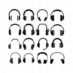 headphones are shown in black and white, with the headset silhouettes below them