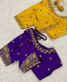 Designer zardosi maggam work customised blouses Fabric: cottonsilk Dispatch: 4 days Price : 2400unstitched 2950stitched Colours and sizes can be customised accordingly Dm@9640490158 Marriage Blouses, Yellow Blouse Designs, Blue Work Blouse, Magam Work Designs, Ben White, Magam Work, Dress For Chubby, Haldi Kumkum, Blue Blouse Designs