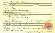 a handwritten recipe for pumpkin cakes