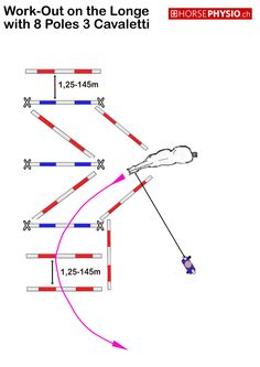 the diagram shows how to work out on the longe with poles 3 cavaleti