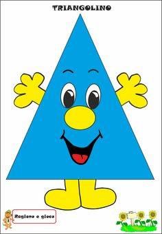 a blue triangle with yellow hands and feet, in the shape of a cartoon character