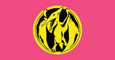 a yellow and black dragon on a pink background