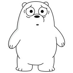 a black and white cartoon bear with eyes wide open, standing in front of the camera