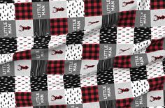 a red and black checkered fabric with the words, i'm all here on it