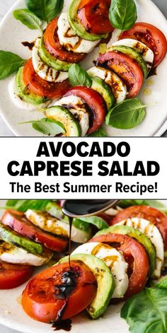 Avocado caprese salad with balsamic vinegar Caprese Salad With Avocado, Capris Salad Recipe, Salads With Avocado, Capri Salad, Unique Salads, Caprese Avocado, Avocado Caprese Salad, Brunch Salad, Caprese Salad Recipe