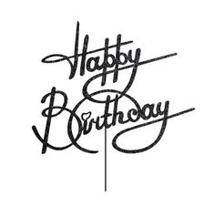 the words happy birthday are drawn in black ink