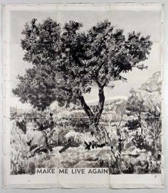 a black and white drawing of a tree with the words make me live again