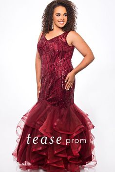 Tease Prom TE2048  embellished mermaid plus size prom dress.  ﻿Red carpet ready!  Be glamorous wearing a luxurious sequin mermaid dress with tiered skirt. Heavily sequined V-bodice Plus Size Prom Dress, Sequin Mermaid Dress, Tiered Tulle Skirt, Plus Size Prom, Red Carpet Ready, Plus Size Formal Dresses, Prom Colors, Plus Size Prom Dresses, Prom Night