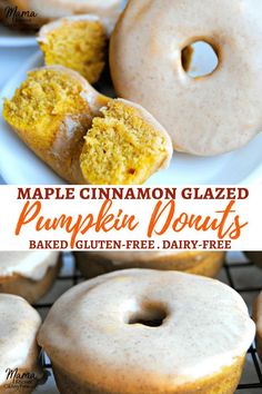 maple cinnamon glazed pumpkin donuts are on a cooling rack