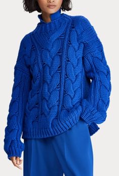 Polo Ralph Lauren Aran Cable Chunky Knit Wool Cashmere Blue Jumper Sweater S NEW | eBay Jumper Outfits, Aran Sweater, Blue Jumper, Ralph Lauren Women, Ralph Lauren Denim, Polo Sweater, Ralph Lauren Polo, Wool Blend Sweater, Winter Sweaters