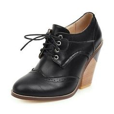 Women's Oxfords High Block Heels Wingtip Lace Up Pumps Brogues preppy Shoes | eBay Vintage Oxfords For Fall Office Wear, Vintage Oxfords For Office In Fall, Retro Pointed Toe Lace-up Shoes With Brogue Detailing, Retro Brogue Lace-up Shoes With Pointed Toe, Trendy Closed Toe Lace-up Office Shoes, Vintage Oxfords For Spring Office Wear, Office Heels With Wooden Heel, Office Platform Lace-up Shoes With Pointed Toe, Vintage Oxfords For Office In Spring