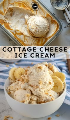 cottage cheese ice cream in a bowl with bananas