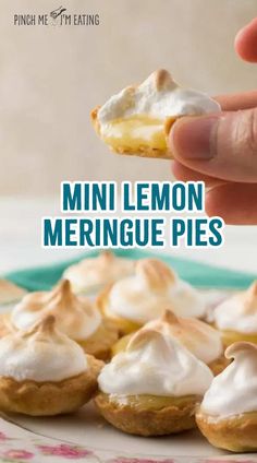 mini lemon meringue pies on a plate with the title text overlay