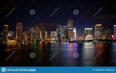 the city skyline at night from across the water