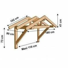 a wooden structure with measurements for the top and bottom section, including an angled roof