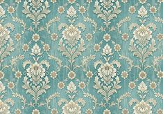 a blue and white wallpaper with flowers on it's side, in an ornate pattern