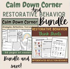 the calm down corner and restorative behavior bundle is shown in this graphic file