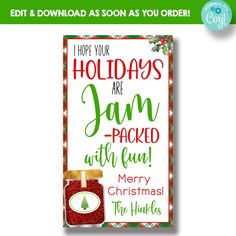 a christmas sign with a jar of jam on it