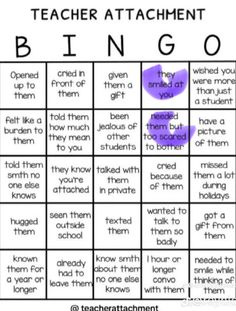 Teacher Attachment Aesthetic, Teacher Attachment, Game Bingo, Teacher Appreciation Quotes, Bingo Template, Unicorn Fashion, My Favourite Teacher, English Games, Appreciation Quotes