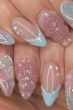 nails Kutek Disney, Cute Simple Nails, Girly Acrylic Nails, Her Nails, Really Cute Nails, Soft Nails, Kawaii Nails