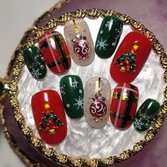 Handpainted Custom, Luxury "Christmas Holiday Cheer" Active Oval Press On Nails Set, Sized Medium. Pre Made With 2 Layers Of Builder Gel For Strength, Ready To Go Set Of 10, High Quality And Reusable, Can Last Up To 2 Weeks. I Use Gels, Polishes, Gemstones, Crystals, Foils, Stamping, Stickers, Acrylics, And Many More To Make My Designs. Decorations Are Applied Using Beetles And Enailcouture Gummy Jelly For Securing. Comes With Kit Of Nail Glue, File, And Orange Cuticle Stick, With Storage Box. C Gummy Jelly, Orange And Black Butterfly, Glittery Nails, Diva Nails, Plaid Nails, Coffin Press On Nails, Nails Set, Gemstones Crystals, Builder Gel