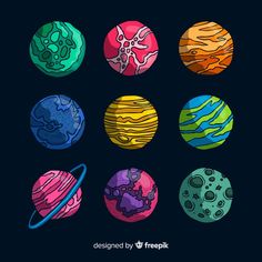 six planets with different shapes and colors