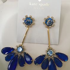 Kate Spade Evening Collection Gold With Sapphire Blue Stone Elegant Blue Kate Spade Jewelry, Chic Blue Jewelry For Formal Occasions, Kate Spade Dangle Earrings For Party, Kate Spade Heart, Kate Spade Earrings Stud, Black Crystal Earrings, Glitter Stud Earrings, Kate Spade Studs, Pink Heart Earrings