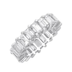 emerald diamond eternity band in white gold on finger Emerald Cut Cubic Zirconia Eternity Band With Baguette Diamonds, Emerald Cut Baguette Diamond Eternity Band, Fine Jewelry Emerald Cut Baguette Diamond Eternity Band, Emerald Cut Diamond Eternity Band With Baguette Diamonds, Timeless Emerald Cut Eternity Band With Single Cut Diamonds, Timeless Diamond White Emerald Cut Eternity Band, Luxury White Gold Eternity Band With Emerald Cut, Fine Jewelry Diamond White Emerald Cut Eternity Band, White Emerald-cut Eternity Band For Wedding