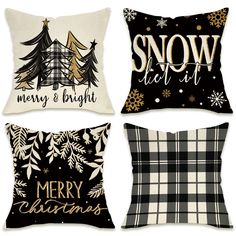 four pillows with christmas designs on them