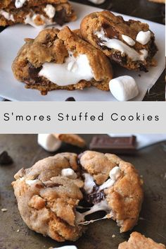 s'mores stuffed cookies with marshmallows and chocolate