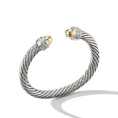 7mm Cable Bracelet With 14k Gold And Pave Diamonds David Yurman Cable Bracelet, Medium Hoop Earrings, Luxury Jewelry Brands, Color Bracelet, Cable Bracelets, Pearl And Diamond Earrings, Chanel Earrings, Jewelry Designers, Sapphire Bracelet