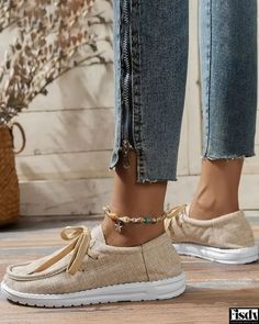 Fisdy - Slip-On Lace-Up Mocasines de lona Grey Khakis, Loafer Shoes, Espadrilles, Heel Height, Loafers, Slip On, Lace Up, Lace