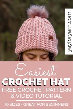 the crochet hat is shown with text overlay