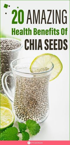 two glasses filled with chia seeds next to limes