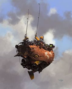 an image of a sci - fi space ship floating in the air with people on it