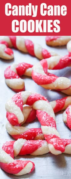 candy cane cookies with red and white icing