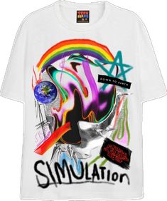 DOWN TO EARTH T-Shirts DTG Small White Colorful Graphic Tee Outfit, Graphic Tee And Jeans Outfit Black Women, Colorful Graphic Tees, Rainbow Graphic Tee, Colorful Shirt Outfit, Simple Put Together Outfits, Oversized Graphic Tee Outfits, Multicolor Outfit, White Graphic Shirt