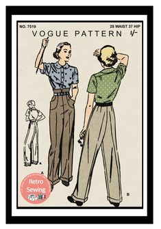 an image of two women in pants and blouses with the words voge pattern v on