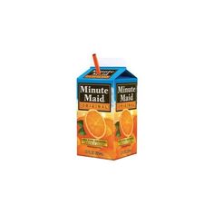 a carton of minute maid orange juice with a straw in the top and an orange on the side