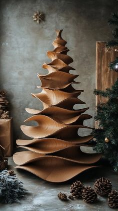 a christmas tree made out of brown paper