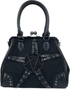 Dive into the enigmatic world of gothic fashion with the 'Restrict' Handbag by Lost Queen, a UK-based trendsetter in alternative style. This handbag is a masterpiece of design, where functionality meets dark allure. The centerpiece is a captivating metal pentagram, seemingly 'restricted' by faux leather straps, creating a striking visual contrast. Measuring 11.5" x 9" x 4", this handbag is the perfect size for your daily essentials, balancing practicality with gothic charm. Its robust constructi Pentagram Design, Handbag Leather, Bags Aesthetic, Tottenham Hotspur, Coach Swagger Bag, Black Handbags, Cross Body Handbags, Women's Shoes, Bags Handbags