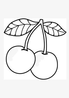 a black and white drawing of two cherries