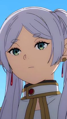 an anime character with grey hair and blue eyes