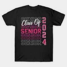 a black t - shirt with the words senior class of 2012 in pink and white