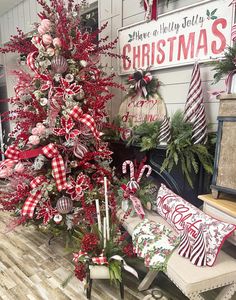 a christmas tree with red and white decorations