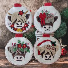 three christmas ornament ornaments hanging from a tree