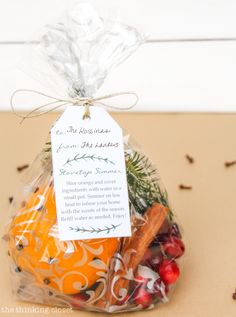 a bag filled with assorted fruits and spices