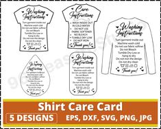 the shirt care card is shown in black and white