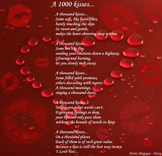 a poem written in red with water droplets on the bottom and words below it that read, a 1, 000 kisses